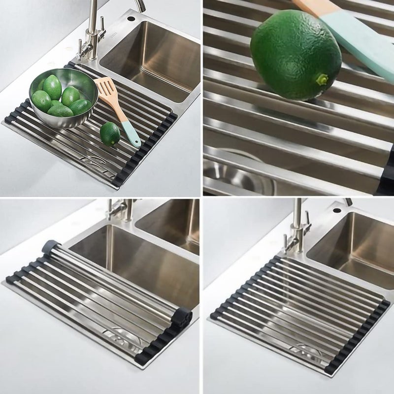 Ahyuan Roll up Dish Drying Rack Over the Sink Dish Drying Rack Square Tubes Dish Rack Over Sink Dish Racks for Kitchen Counter RV Camper Accessories for Travel Trailers (Black, 17.8''Wx13.4''L) - Image 5
